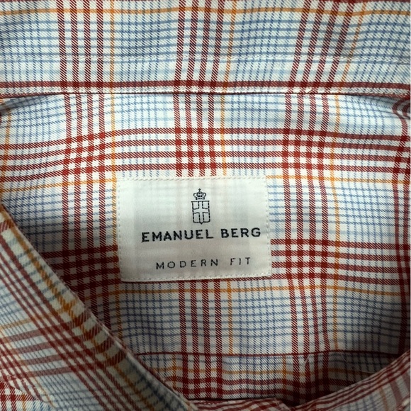 Emanuel Berg Shirt Mens M/L Blue Check Modern Fit Button Up Casual Dress Shirt - Picture 4 of 6